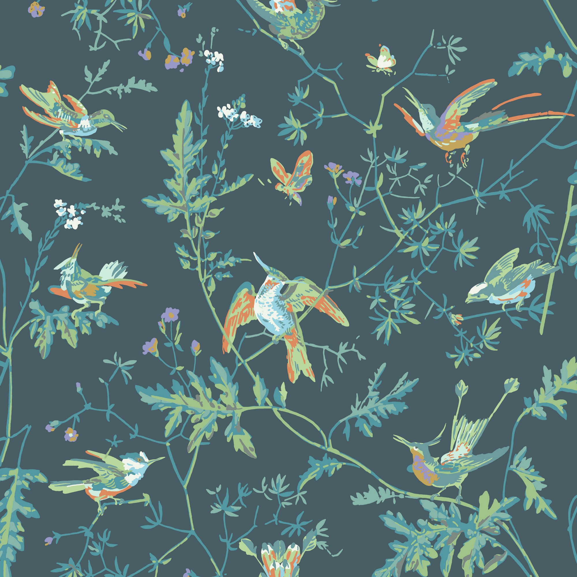 Hummingbirds Wallpaper 112 4014 By Cole Son In Viridian